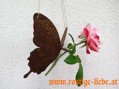 Edelrost Schmetterling zum Hängen mit Reagenzglas