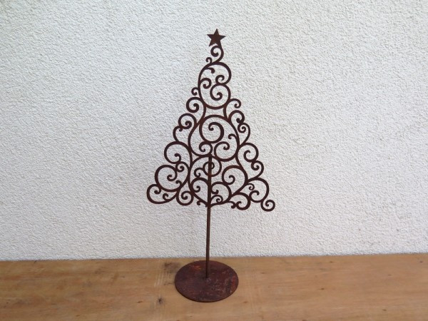 Edelrost Christbaum Curly mit Platte H45cm