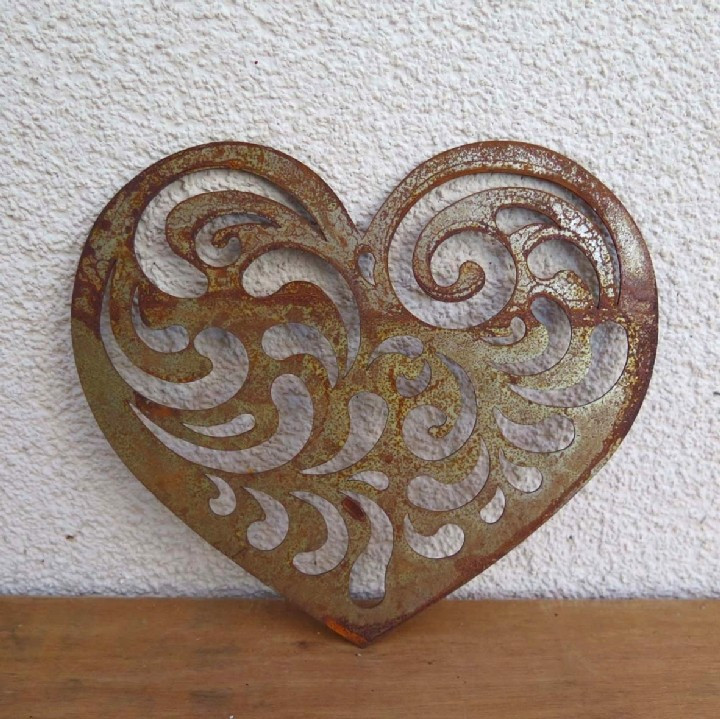 Edelrost Herz Barock zum Hängen 16cm