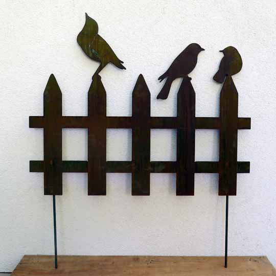 Edelrost Zaun mit Vögelchen H/B 40/50cm