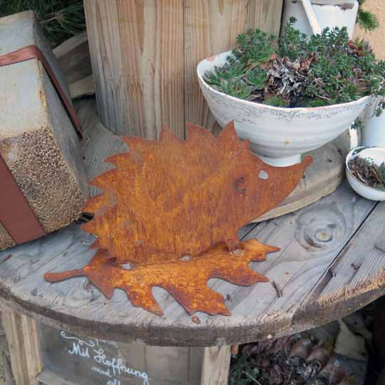 Edelrost Igel auf Ahornblatt