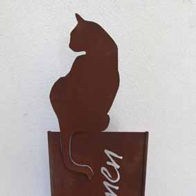 Edelrost Standobjekt Willkommen mit Katze